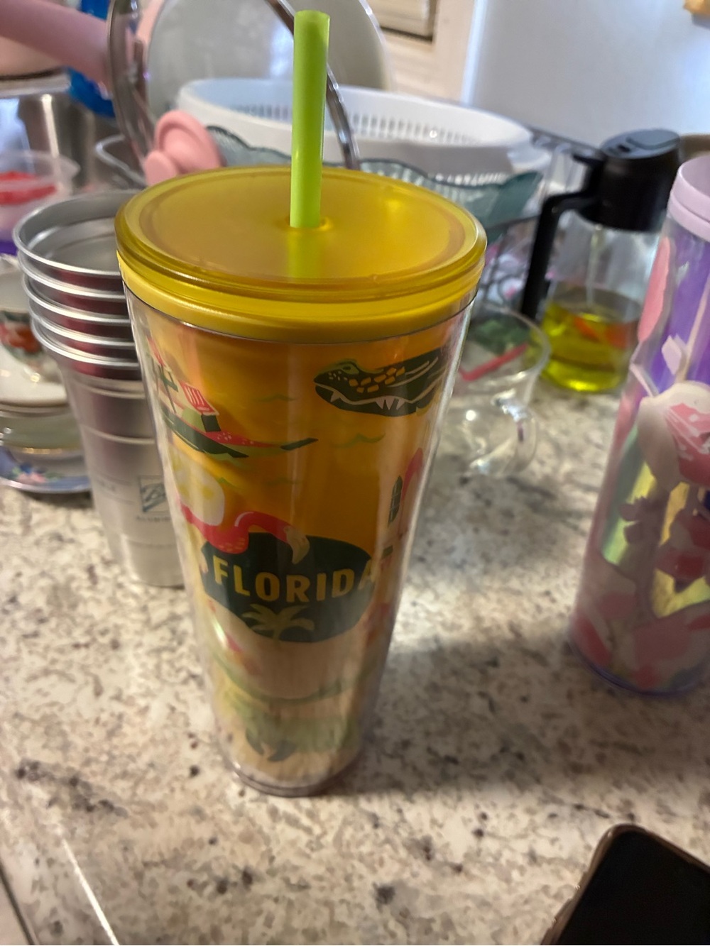 Starbucks Yellow Florida Travel Tumbler with Green Straw